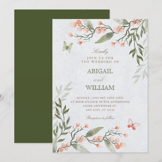 Green floral wedding  招待状 (正面/裏面)