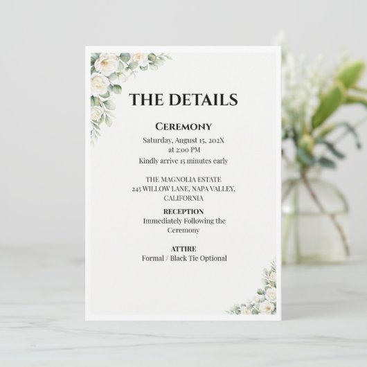 Green Floral Wedding Details Card 招待状 (スタンド正面)