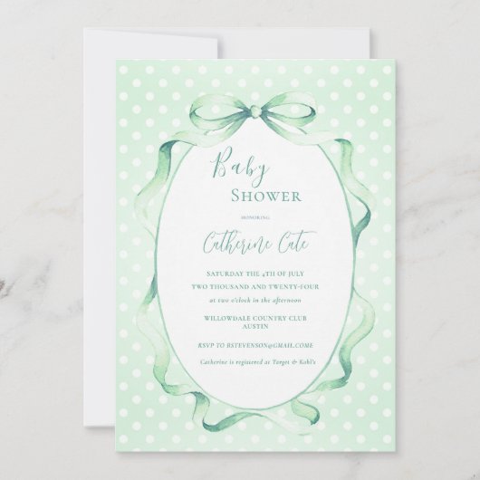 Green Floral Whimsical Baby Shower  招待状 (正面)