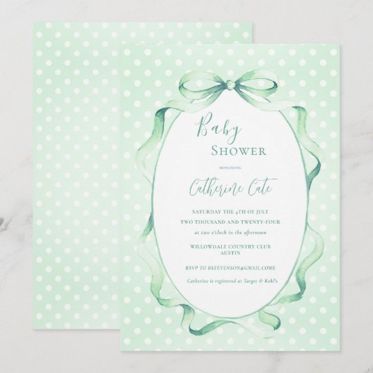 Green Floral Whimsical Baby Shower 招待状 (正面/裏面)