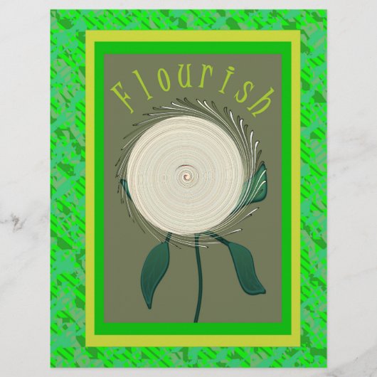 Green Flourish Flower Scrapbook Paper 2-Sided Page (正面)