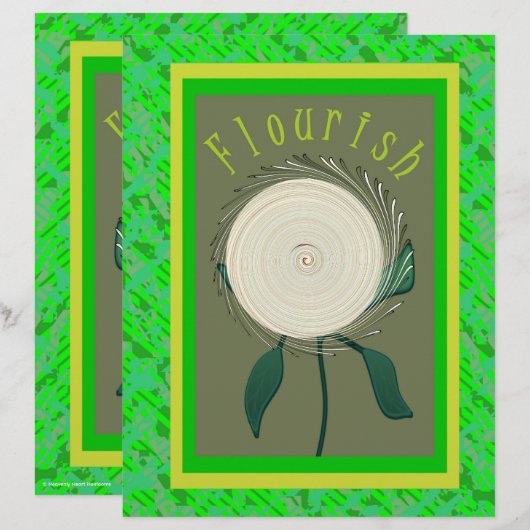 Green Flourish Flower Scrapbook Paper 2-Sided Page (正面/裏面)