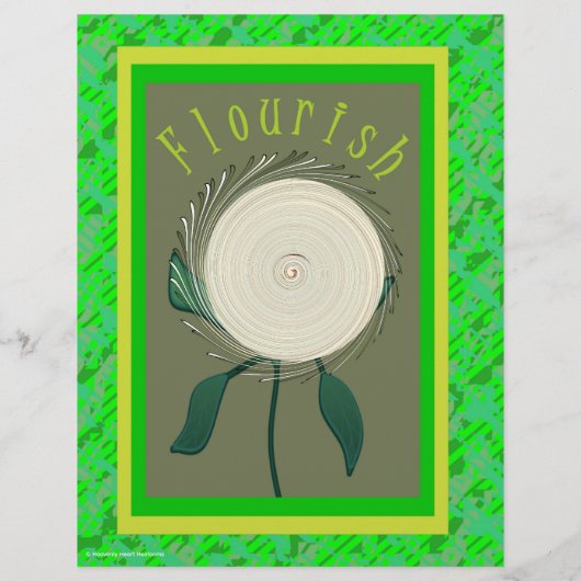 Green Flourish Flower Scrapbook Paper 2-Sided Page (裏面)