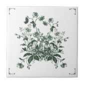 Green Flower Bush Toile Inspired Decorative Tile タイル (正面)