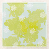 Green Flowers ガラスコースター (正面)