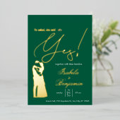 Green Foil “He Asked She Said Yes” Wedding Invitat 箔招待状 (立ち正面)