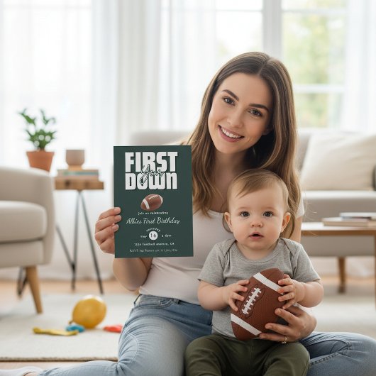 Green Football First Birthday Invite 招待状