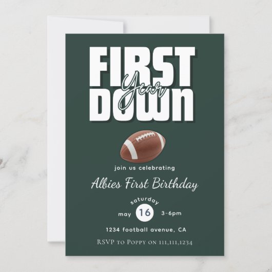 Green Football First Birthday Invite 招待状 (正面)