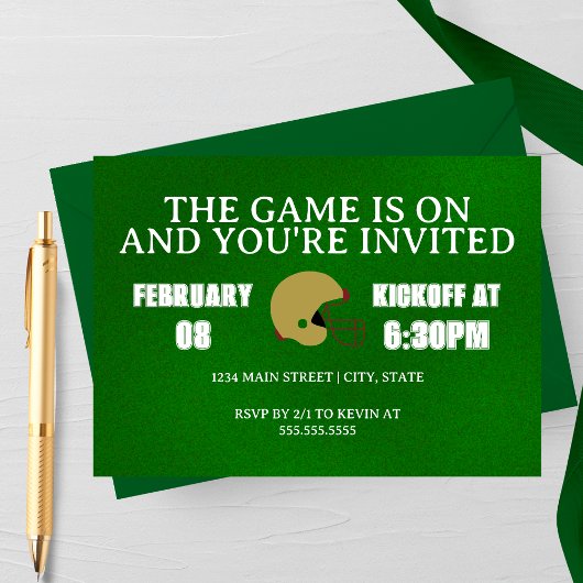 Green Football Game Night Invitation 招待状