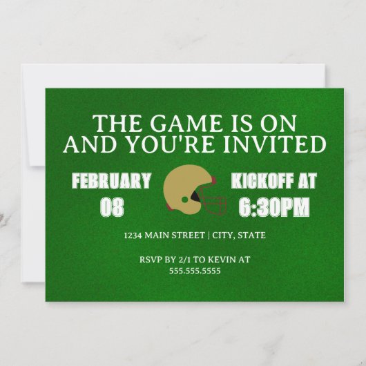 Green Football Game Night Invitation 招待状 (正面)