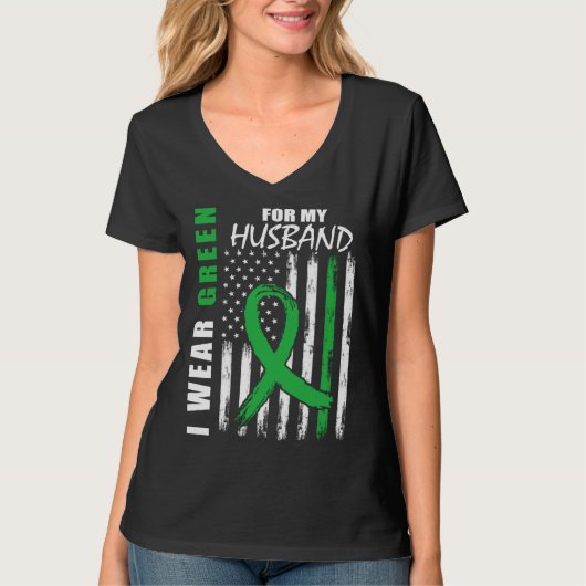 Green For My Husband Kidney Disease Awareness USA  Tシャツ (正面)