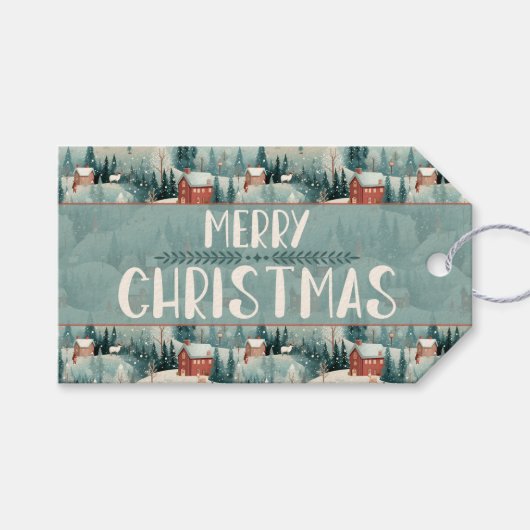 Green Forest Winter Village ギフトタグ (正面(横))