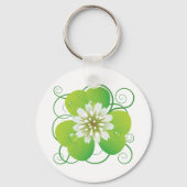 Green Four Leaf Clover with White Floral Bloom キーホルダー (裏面)
