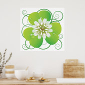 Green Four Leaf Clover with White Floral Bloom ポスター (キッチン)