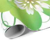 Green Four Leaf Clover with White Floral Bloom ラッピングペーパー (ロールコーナー)