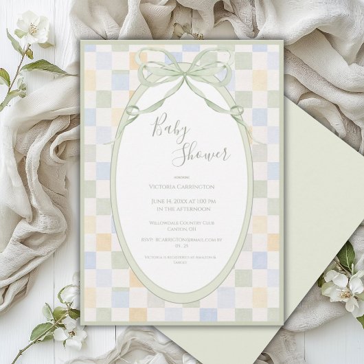 Green Frame Blocks Simple Baby Shower 招待状