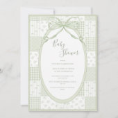 Green Frame Elegant Bow Baby Shower 招待状 (正面)