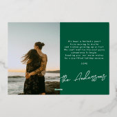 Green Frame Gold Brush Script Photo Christmas 箔シーズンカード (裏面)