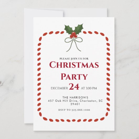 Green frame Holiday Christmas Dinner 招待状 (正面)