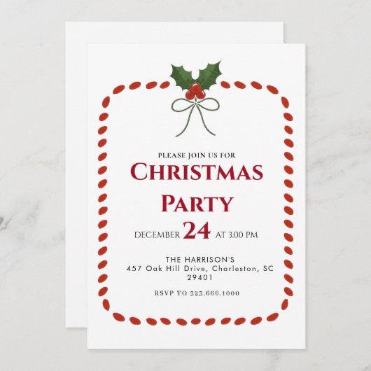 Green frame Holiday Christmas Dinner 招待状 (正面/裏面)