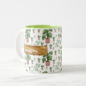 Green fresh Plant Lovers ツートーンマグカップ (正面左)