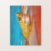 Green Frog水写真の水陸両生絵画類 ジグソーパズル (縦)