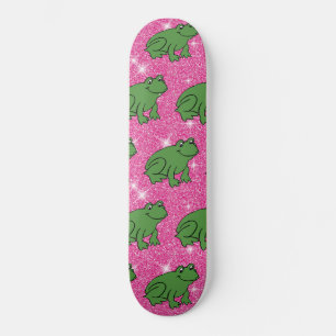 Green Frog Amphibian Animals Pink Glitter スケートボード