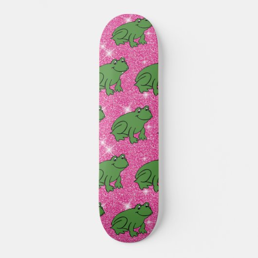 Green Frog Amphibian Animals Pink Glitter スケートボード (正面)