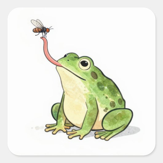 Green Frog Catching a Fly スクエアシール (正面)