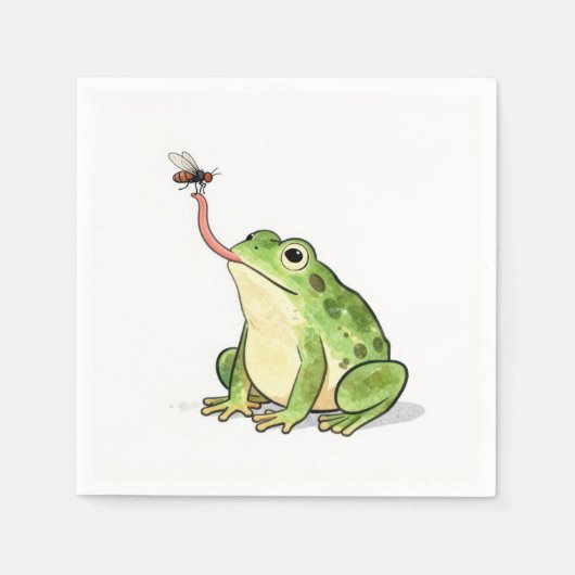 Green Frog Catching a Fly スタンダードカクテルナプキン (正面)