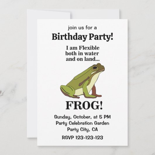 Green Frog Funny Birthday Party 招待状 (正面)