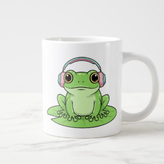 Green Frog Listening Music – Pastel Vibe ジャンボコーヒーマグカップ