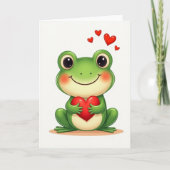 Green Frog Valentines Day Card カード (正面)