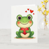 Green Frog Valentines Day Card カード (黄色い花)