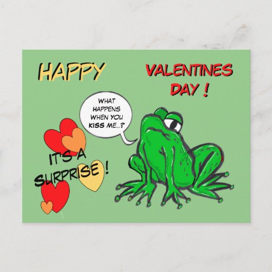 Green Frog Valentines Day Postcard ポストカード (正面)