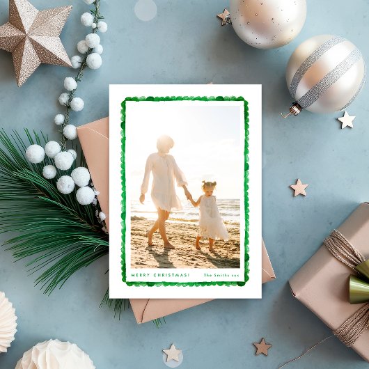green fun modern festive frame christmas photo シーズンカード