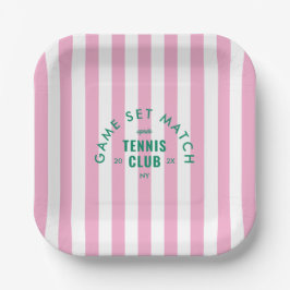Green Game Set Match Après Tennis Club Pink Stripe ペーパープレート