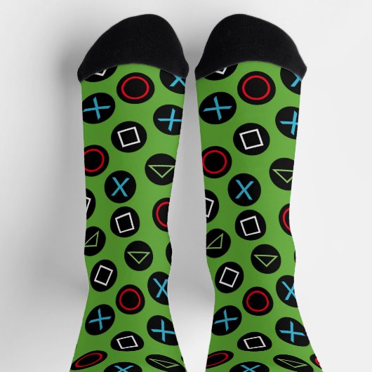 Green Gamer Console Buttons Socks Gaming ソックス (上部)
