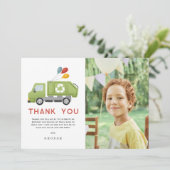 Green Garbage Trash Truck Boys Birthday サンキューカード (スタンド正面)
