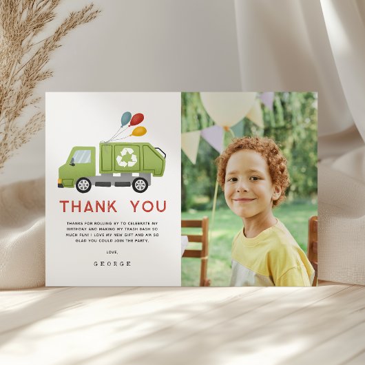 Green Garbage Trash Truck Boys Birthday サンキューカード