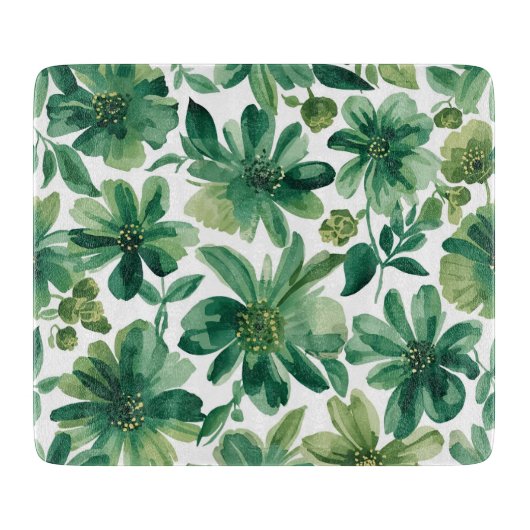 Green Garden Floral Botanical Watercolor Painting カッティングボード (正面)