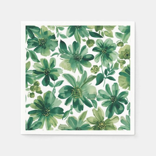 Green Garden Floral Botanical Watercolor Painting スタンダードカクテルナプキン (正面)