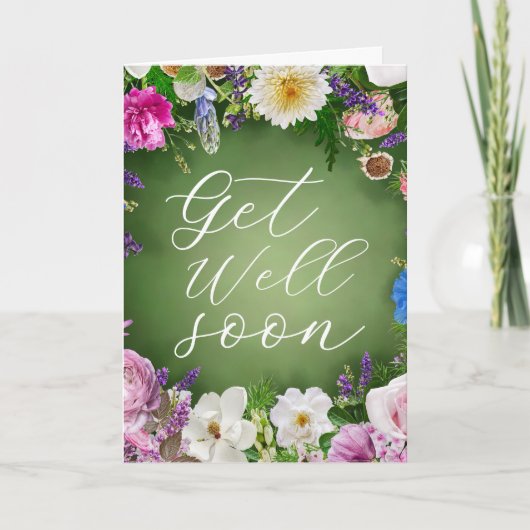 Green Garden Floral Get Well Soon Personalized  カード (正面)