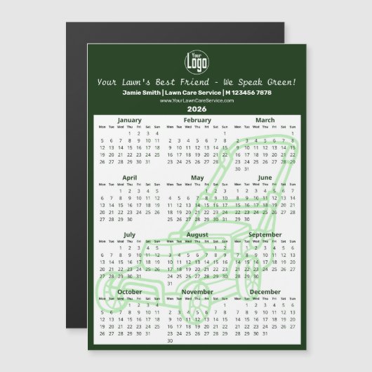 Green Garden Maintenance Magnetic 2026 Calendar (正面/裏面)