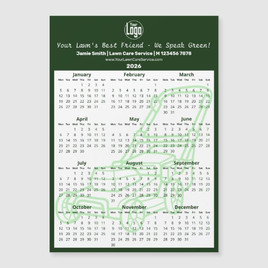 Green Garden Maintenance Magnetic 2026 Calendar (正面)