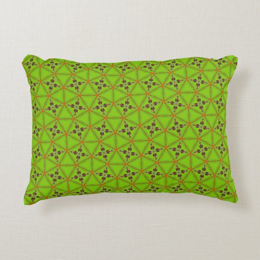 Green Geometric Floral Pattern Pillowcase アクセントクッション (正面)