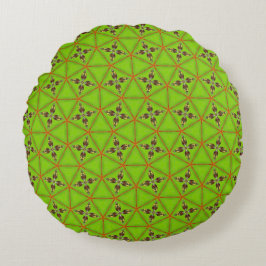 Green Geometric Floral Pattern Round Pillow ラウンドクッション