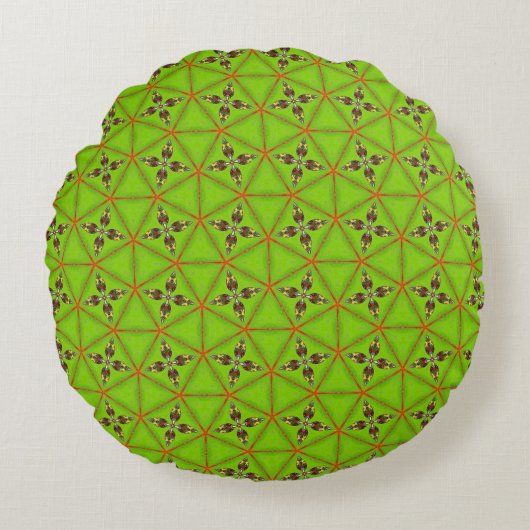 Green Geometric Floral Pattern Round Pillow ラウンドクッション (正面)