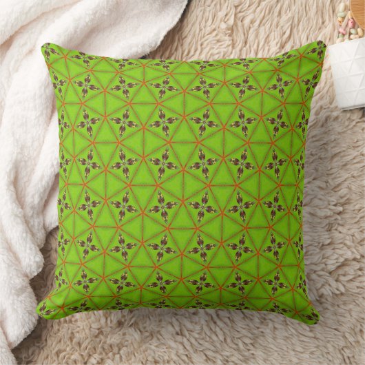 Green Geometric Floral Pattern Throw Pillow クッション (ブランケット)