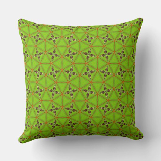 Green Geometric Floral Pattern Throw Pillow クッション (裏面)